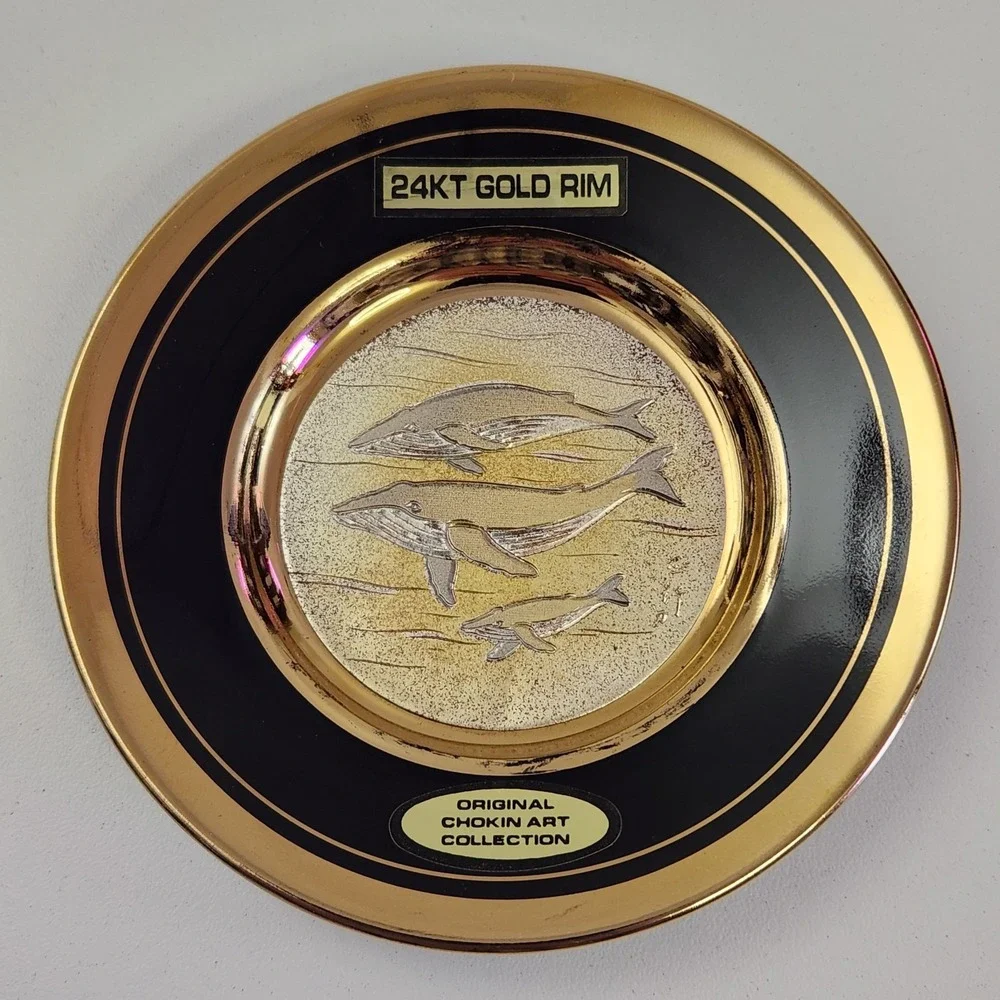 Dynasty Chokin Art Collection Plate‎ 24 KT Gold Rim Humpback Whale 4
